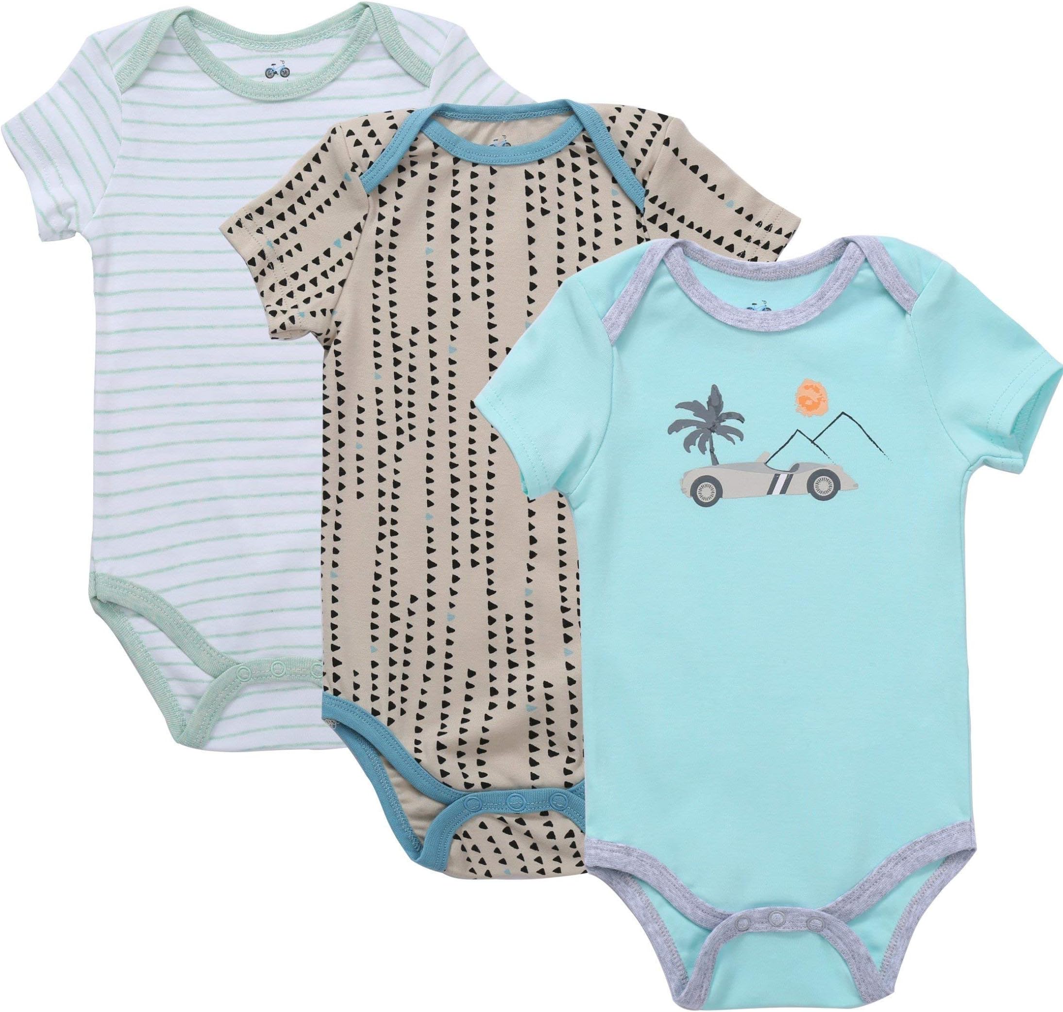Asher and Olivia Baby Boy's 3-Pack Long-Sleeve Kimono Bodysuit Set -Side Snap Infant Bundle. (Turquosie Heather, 0-3 Months)