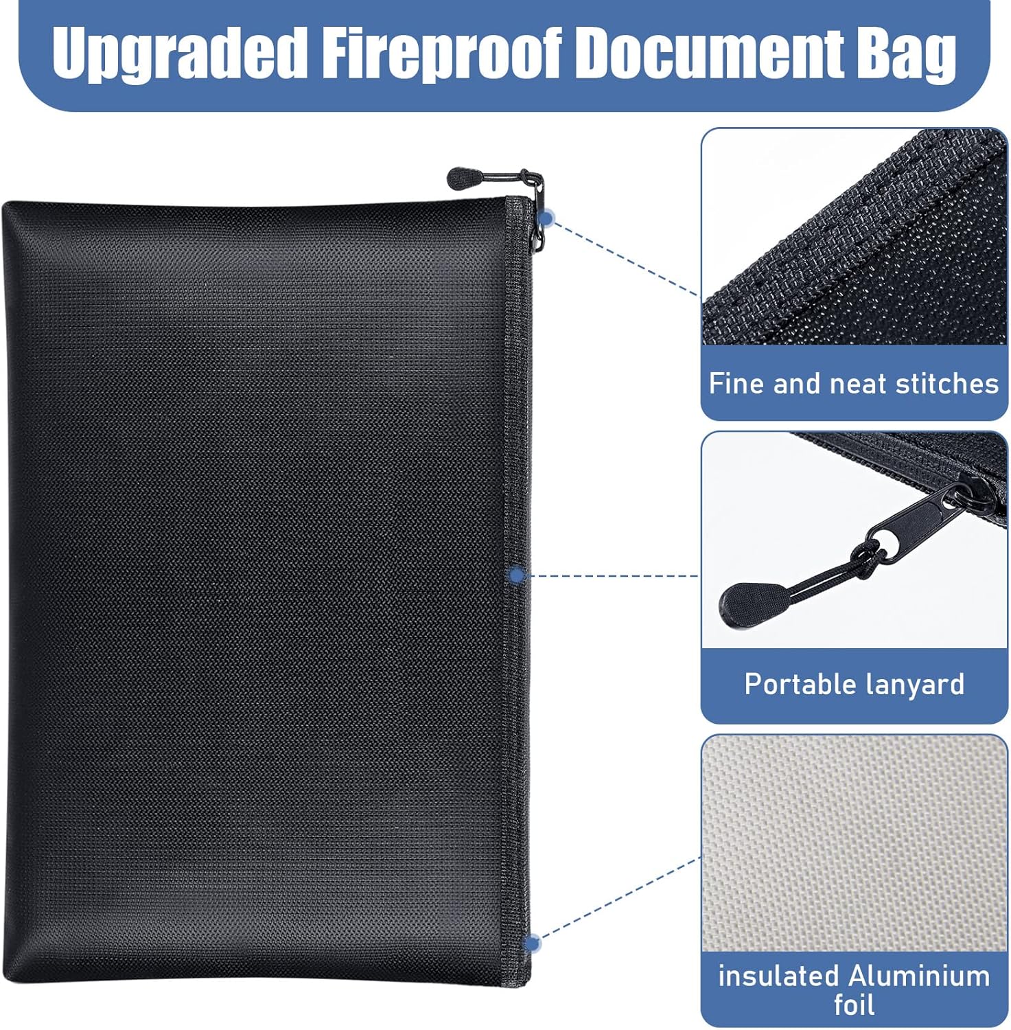 4 Pack Fireproof Document Bags 13.4 x 9.4 Inch Waterproof and Fireproof Money Bag Document Holder with Zipper Fireproof Safe Storage Bag for A4 Documents, Money, Passport and Tablet - Image 4