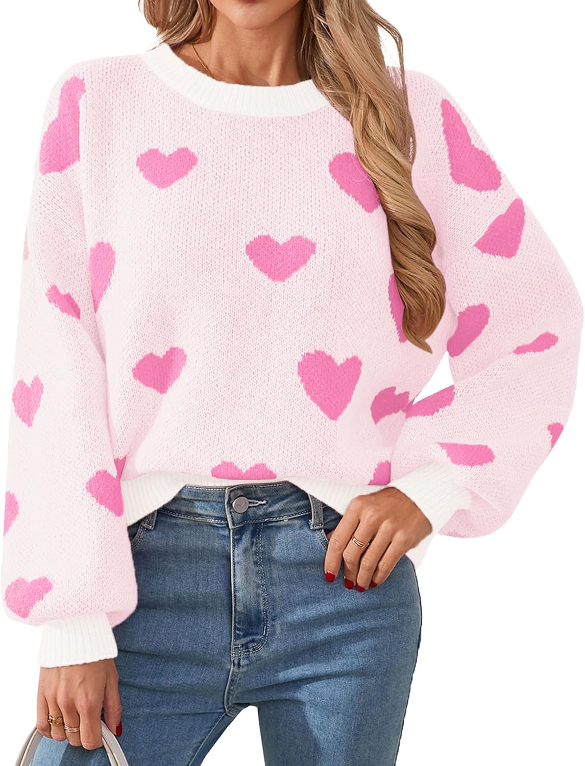 Libsorge Womens Valentine Heart Sweater 2026 Valentines Day Trendy Cute Oversized Long Sleeve Pullover Sweaters