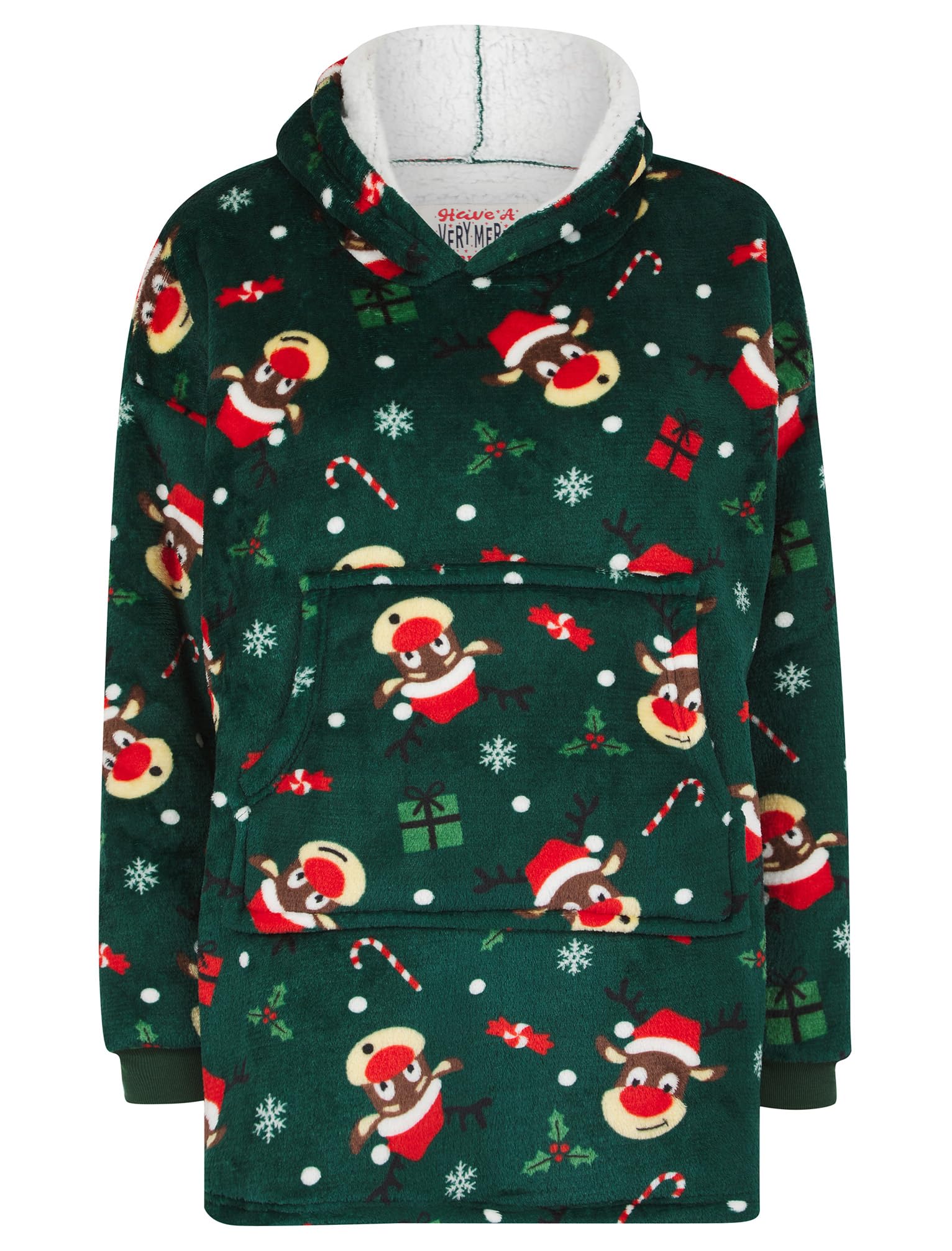 Tokyo Laundry Unisex Kid's 'Reindeer Face' Oversized Xmas Fleece Lined Blanket Hoodie