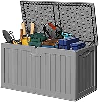 Vista 9 de Devoko Caja grande de almacenamiento de 97 galones para terraza, resina impermeable, para exteriores y patio, banco con cerradura para herramientas