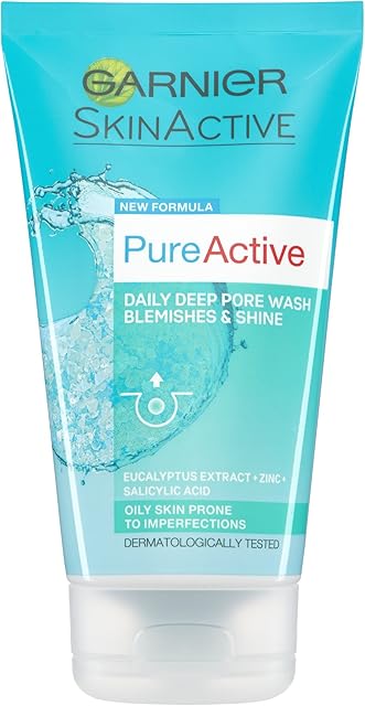 Garnier Pure Active Anti-Blackhead Deep Pore Face Wash 150ml, Face Cleanser For Oily Skin, With Zinc & Salicylic Acid - Removes Excess Oil, Unclogs Pores & Reduces Blackheads, Dermatologically Tested