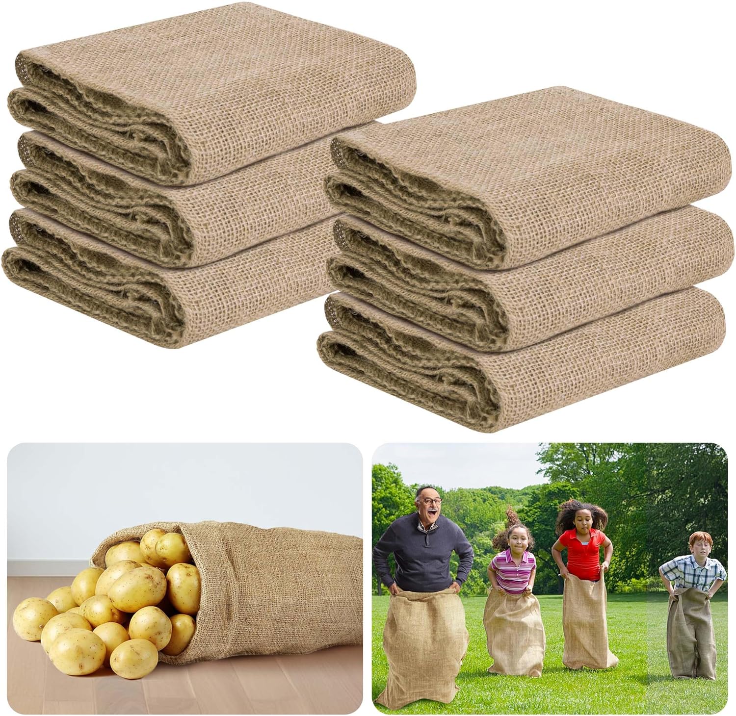 EBaokuup 6 Pack Large Burlap Potato Sack Racing Bags,39"x21" Nature Jute Sacks Race Bags for Adults & Kids Outdoor Game-Reusable Potato Sack Bags for Easter Lawn Games Vegetable Storage Plant Cover
