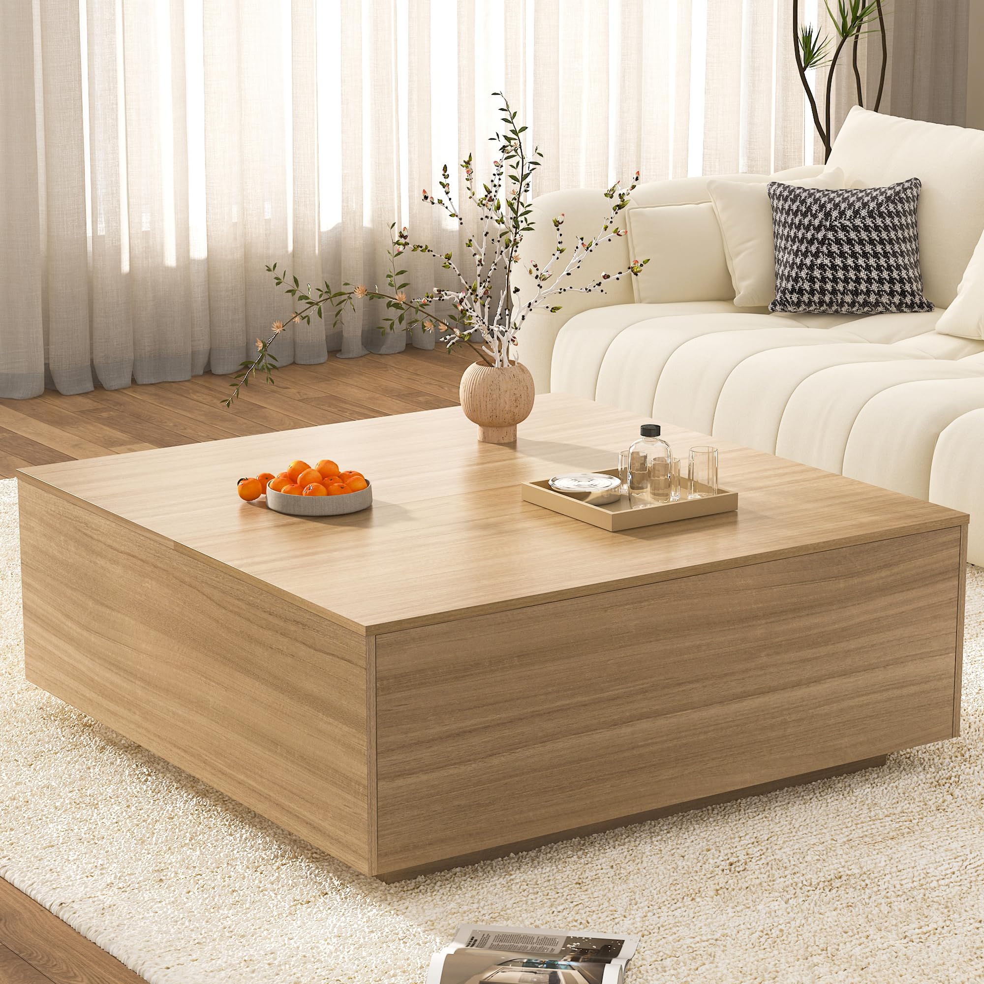 Amazon.com: 47 Inch Large Square Coffee Table with Storage,Modern