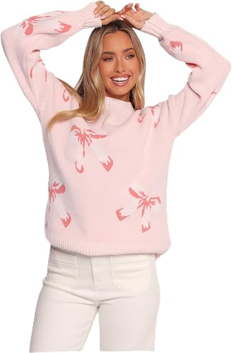 Petal & Pup Women's Carrington Bow Print Knit Sweater, Pink