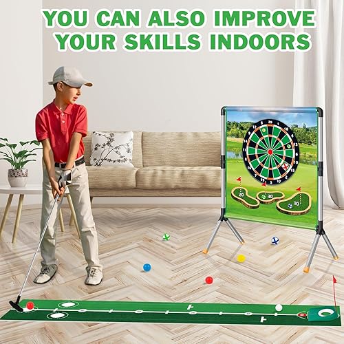 Miniatura 7 de Juego de juego de golf de batalla, juegos de astillado de golf para niños con 16 pelotas de golf adhesivas, 8 pelotas de golf, 2 palos de golf y