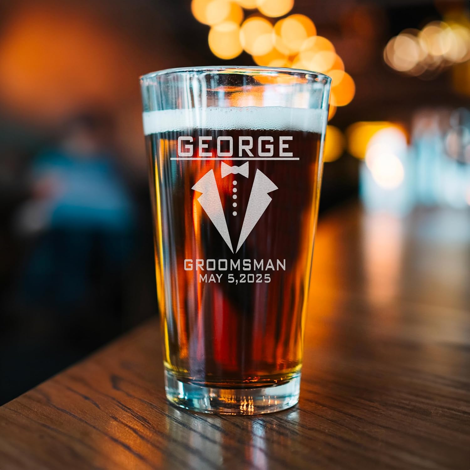 Personalized Pint Glasses For Groomsman Gifts, Best Man, Groom, 11oz Beer Glasses Personalized, Customized Engraved Pint Glasses - Set of 7