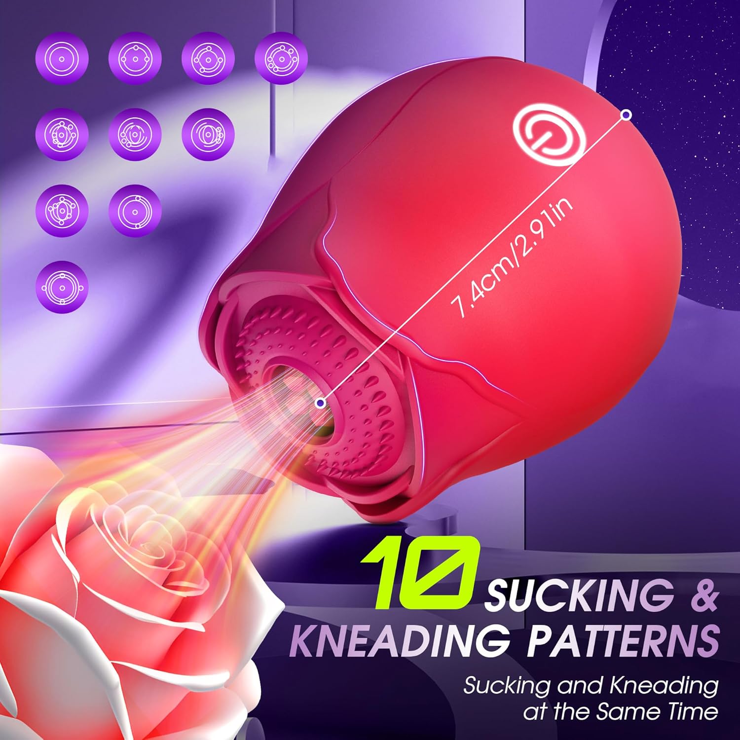 Sex Toy Rose Dildo Vibrator with 10 Sucking and Vibrating Modes and 4 Contact Heads for Female Clitoris Nipples, Rose Suction Cup Sex Toy Clitoris G-Spot Vibrator for Female Couples Adult Sex Games