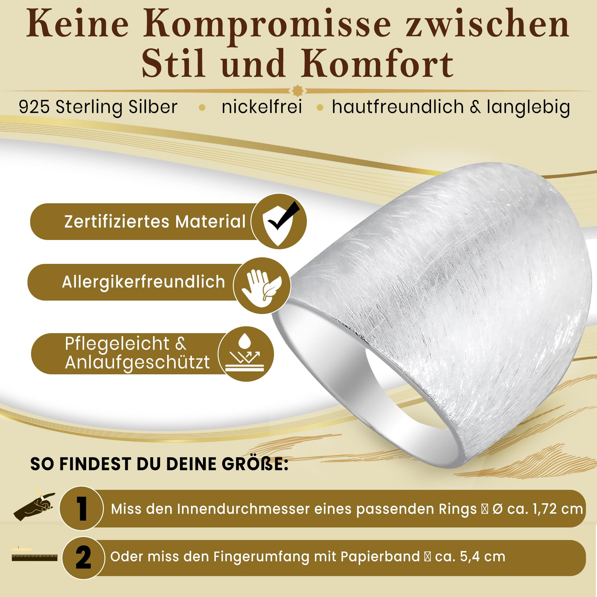 Cassini Damenring 925 Sterling Silber gebürstet - Nickelfrei & antiallergisch Breiter & Massiver Statement-Ring für Frauen Silberring Damen elegant für Alltag Business & Geschenk