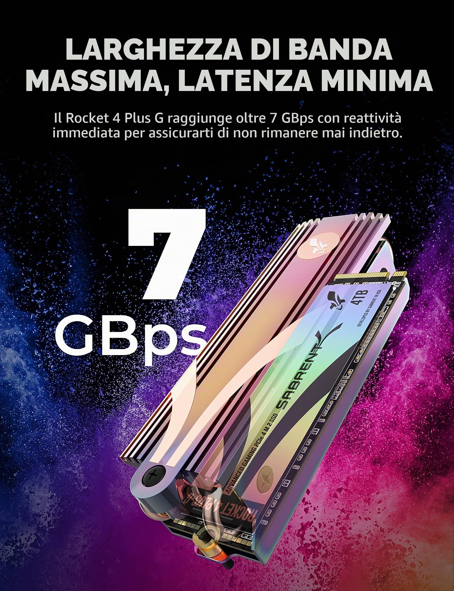 SABRENT SSD 4TB, SSD interno, SSD NVMe PCIe M.2 2280, Disco a stato solido ad alte prestazioni, Gen 4, fino a 7Gbps, Rocket 4 Plus-G con dissipatore di calore (SB-RKTG-GHSK-4TB)