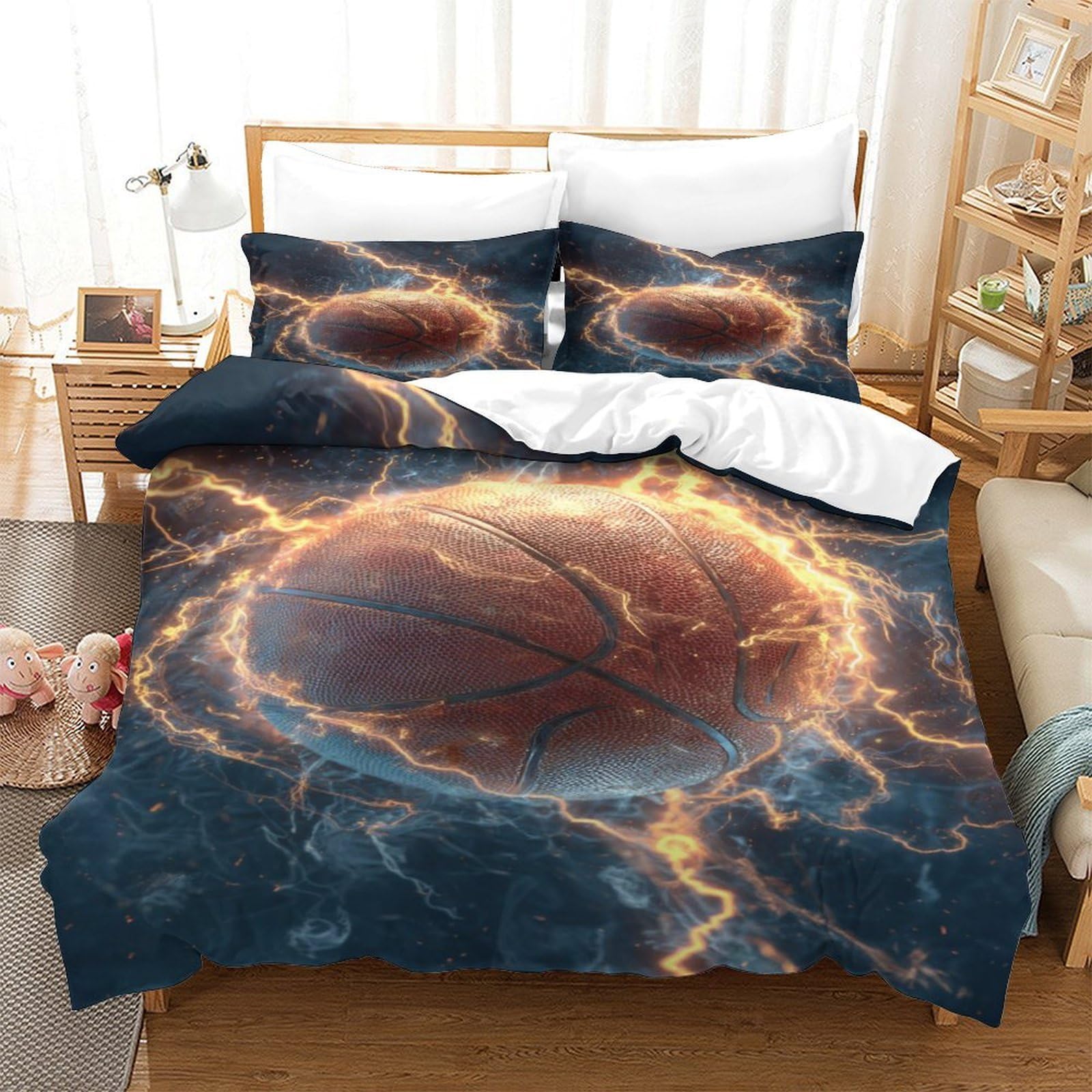 Parure de lit de basket 3D microfibre super douce housse couette 260x220cm 3 pièces