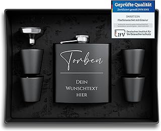 Flachmann Set Mit Gravur - Personalisiert Mit Namen - Geschenkidee Für Hochzeit Und Männer - Edelstahl Flachmann - Trauzeuge Geschenk (Design 3)