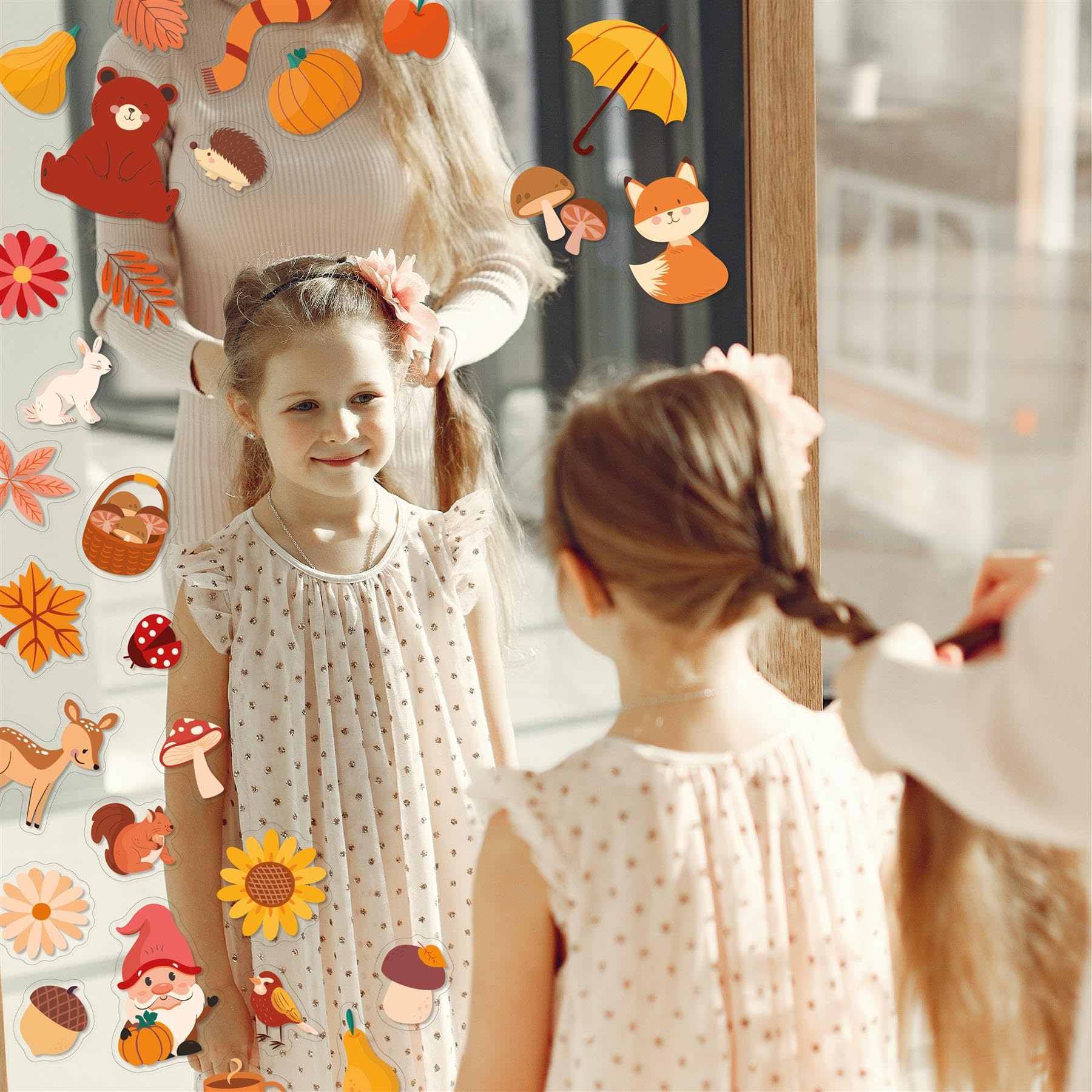 WALPLUS Window Gel Stickers Thick Window Gel Clings Reusable Gel Window Stickers Kids Fall in Forest Cute Animals Window Stickers Kids Classroom Gel Stickers for Kids 28 PCS - Image 3