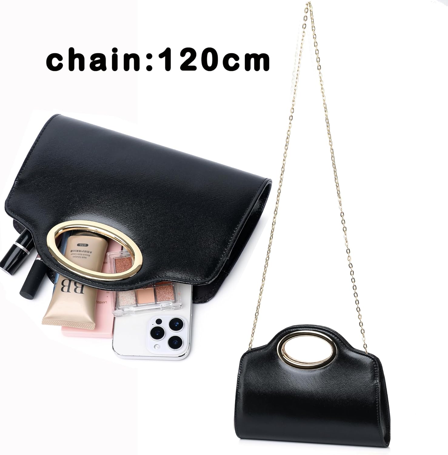 Top Metal Handle Clutch Bags for Women, Evening Handbag Shoulder Crossbody Purse with Chain - Image 4