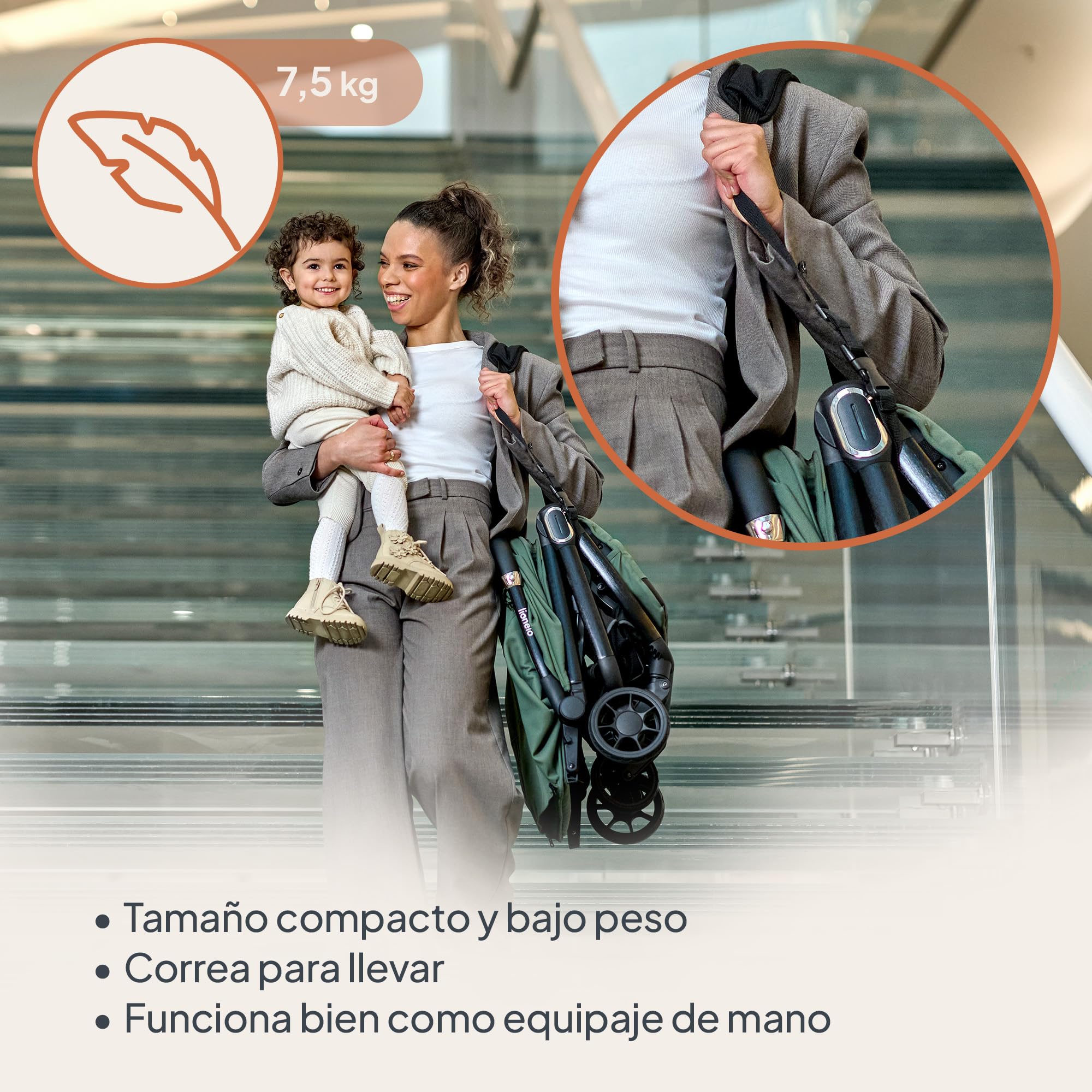 LIONELO Silla Paseo Ligera Bess hasta 22 kg de 6 m a 4 años Ruedas giratorias PU 360° Plegado con una Sola Mano, Respaldo Ajustable, Capota Impermeable Ligera 7,5 kg Cesta de la Compra | De 6 m a 4 años Ruedas Giratorias PU 360° Plegado con una Sola Mano,