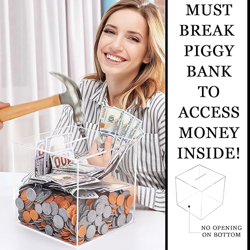 Miniatura 2 de Oranwell Alcancía acrílica para adultos, caja de dinero rompible para ahorros y universidad