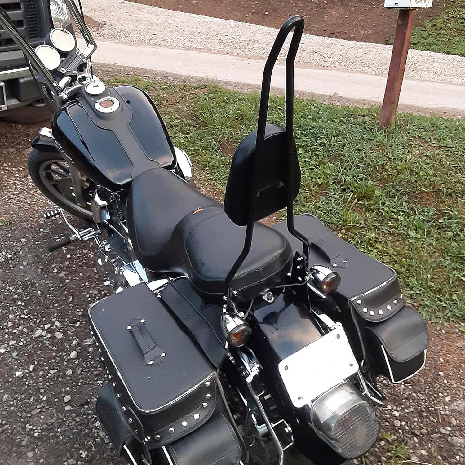 Motorcycle Sissy Bar Passenger Backrest Rear Tall Backrest Cushion Pad for Harley Davidson Heritage Softail Custom FXSTC Classic FLSTC Springer FLSTS Fat Boy EFI FLSTF (Chrome)