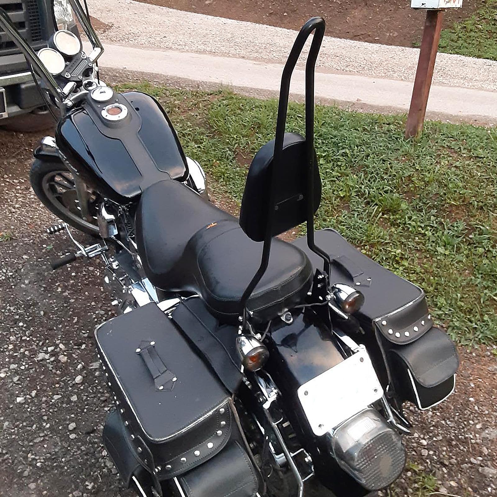 Motorrad-Sissybar-Passagierlehne, hohe Rückenlehne, Polsterkissen für Harley Davidson Heritage Softail Custom FXSTC Classic FLSTC Springer FLSTS Fat Boy EFI FLSTF (Chrom)