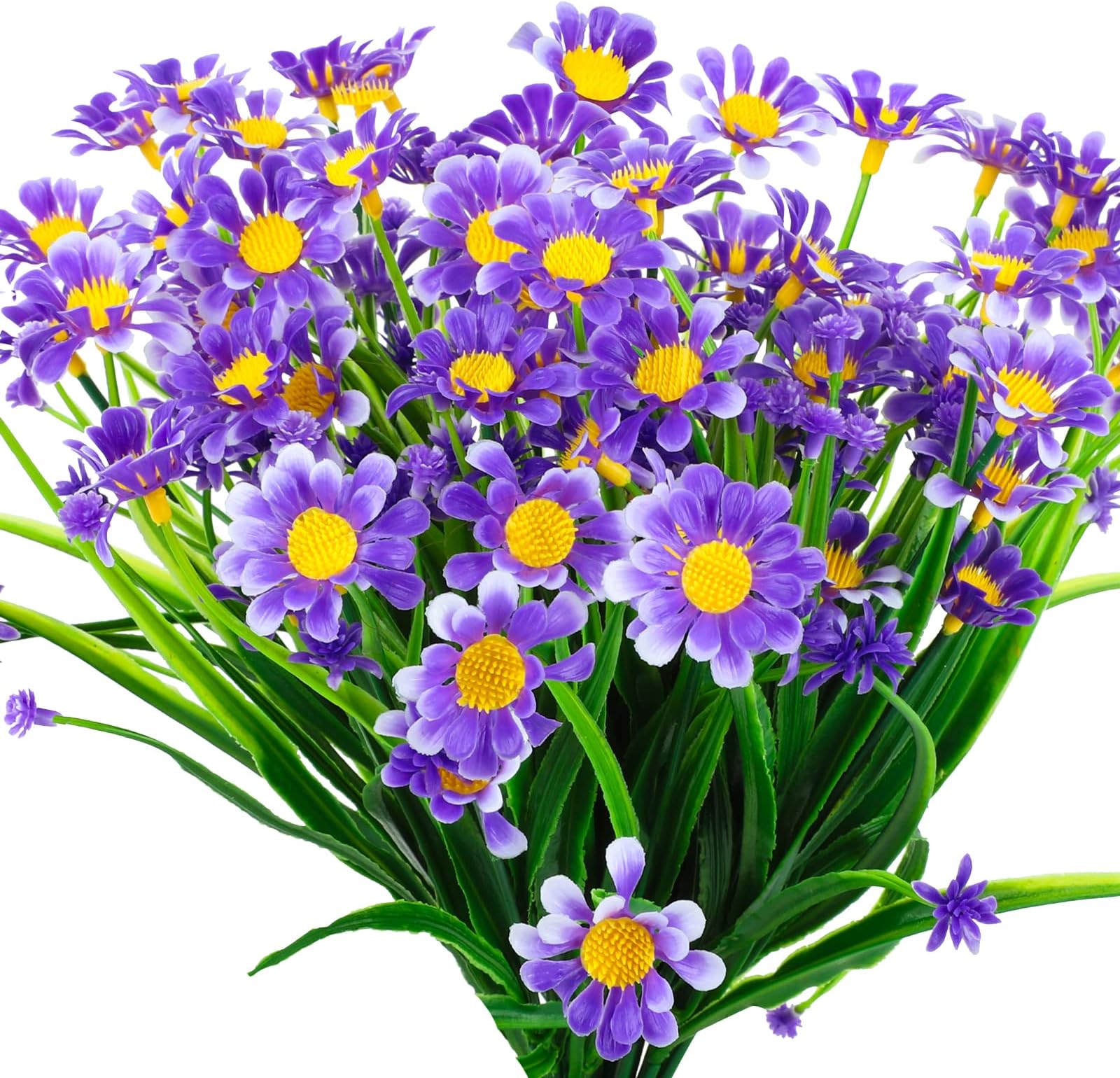 Aoleytech 4 Pack Artificial Daisy Flowers, Silk Chrysanthemum, Outdoor Plastic Flowers for Window Frame Hanging Planters Farmhouse Indoor Outdoor Decor (Purple)