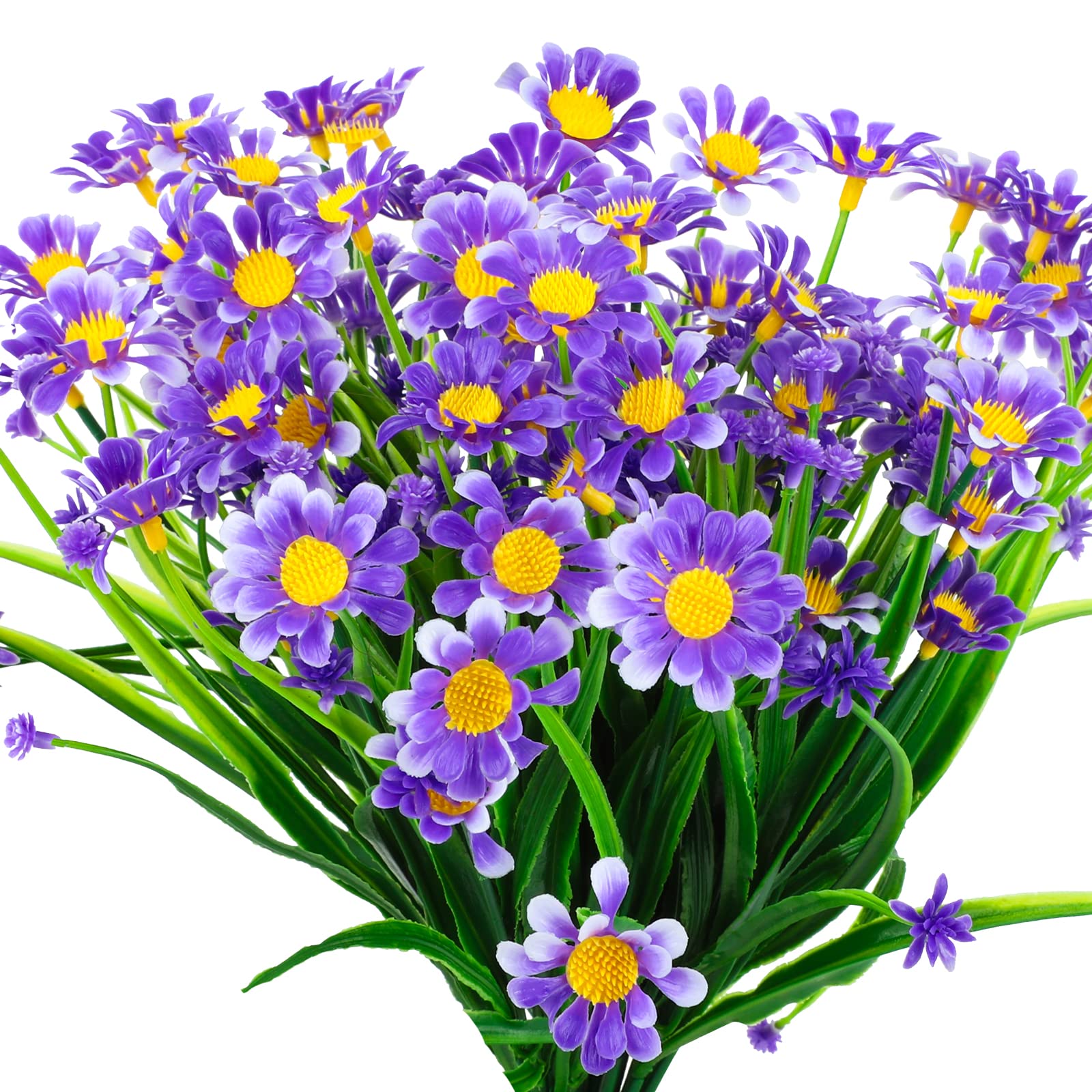 Aoleytech 4 Pack Artificial Daisy Flowers, Silk Chrysanthemum, Outdoor Plastic Flowers for Window Frame Hanging Planters Farmhouse Indoor Outdoor Decor (Purple)