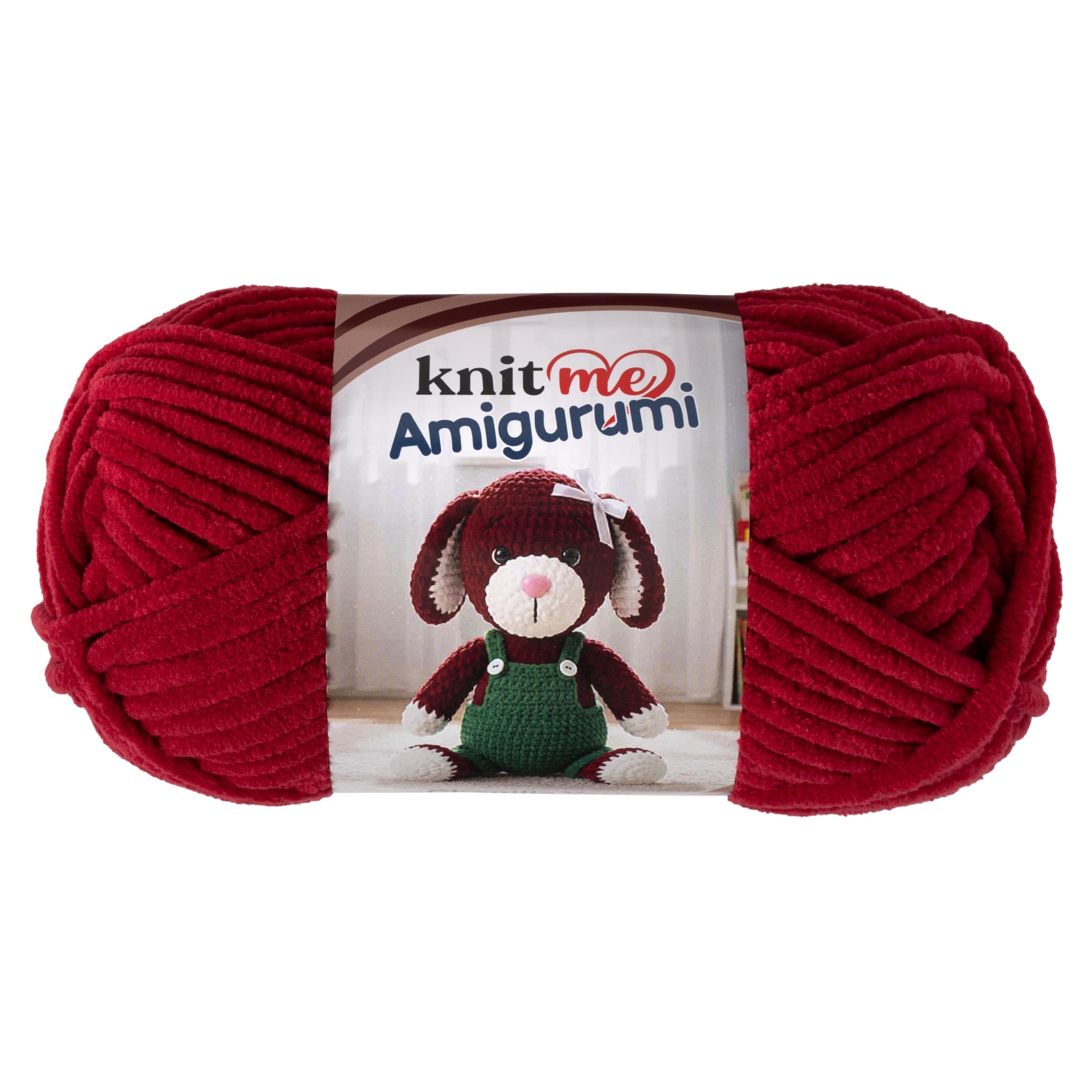 Knit Me Amigurumi Velvet Chenille Yarn, Chunky Yarn for Crochet, 50g/55m Super Soft Polyester for Teddies, Plush Toys and Blankets, EN71-3 and Oeko-Tex Certified, 5.5mm Hook (Burgundy)