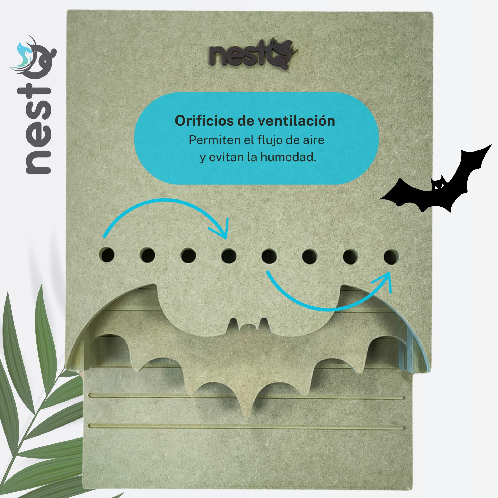 Nido De Murciélagos para Exterior - Casa Grande De Madera con 2 Cámaras - Diseño Especial para Atraer Murciélagos - Fácil Instalación con 2 Ganchos - Separador Extraíble con Orificios De Comunicación