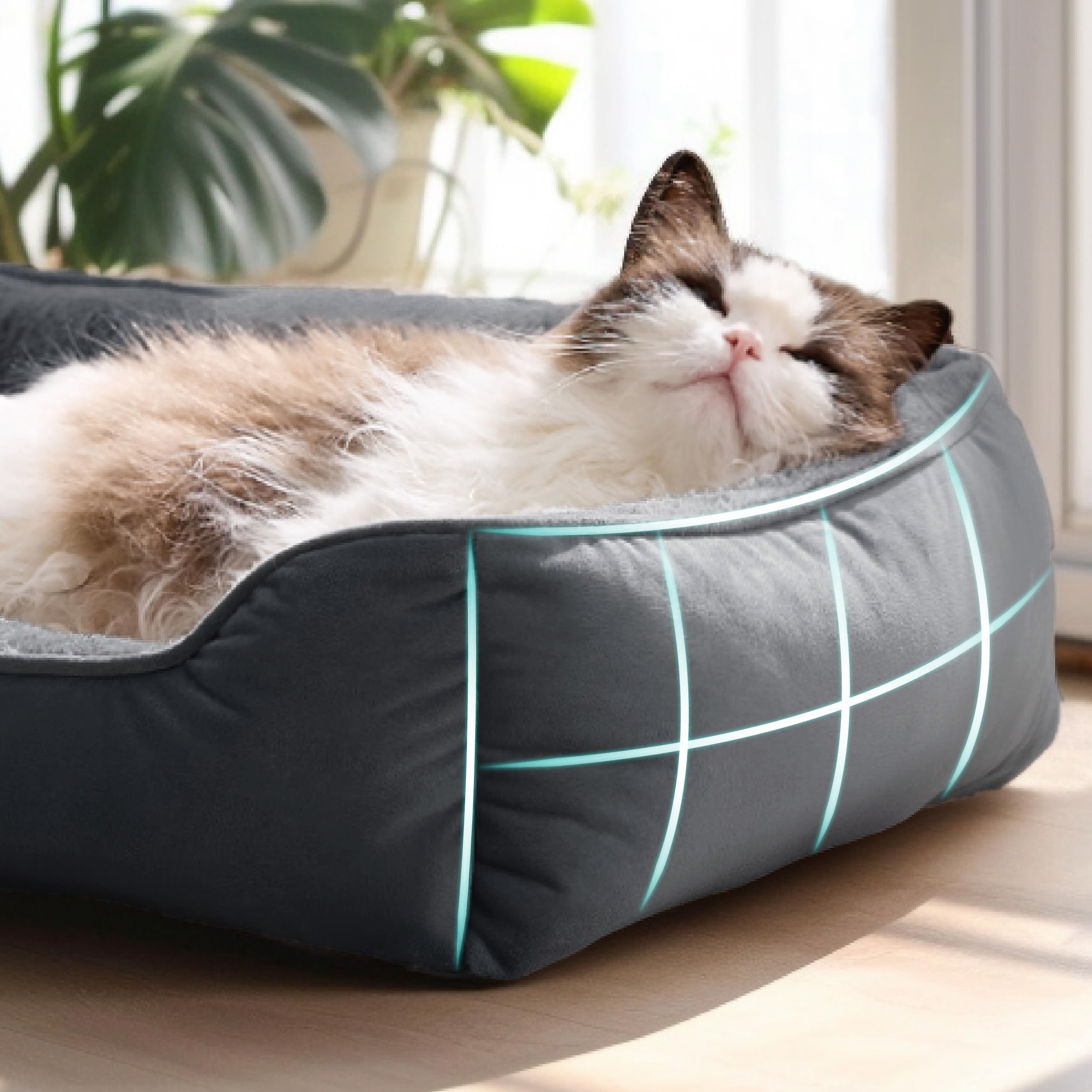 Bedsure Cama para Perros Gato Cama Rectangular Lavable, 51x41 cm | Rectangular Lavable para Perros Pequeños y Mascotas con Base Antideslizante para Gatitos y Cachorros, Gris Oscuro