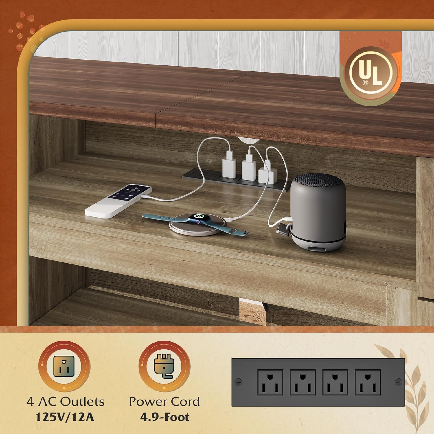 WLIVE TV Stand for 65 70 75 inch TV, Modern Farmhouse Entertainment Center with Built-in Power Outlet, TV Console with Storage Cabinets & Drawers for Living Room, Gray Oak