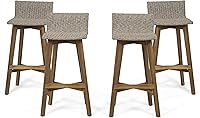 Vista 1 de GDFStudio Taburetes de bar de madera y mimbre para exteriores (juego de 4), marrón claro y teca
