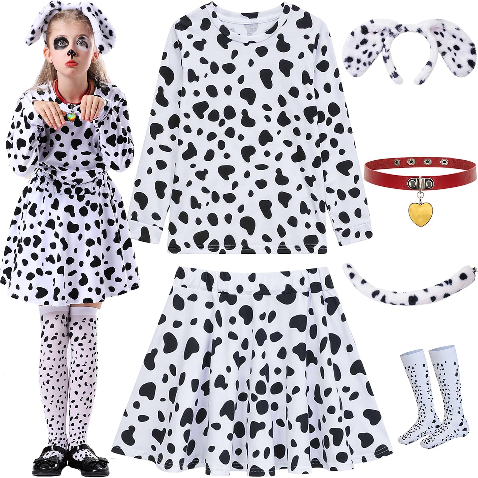 ZeroShop Girls Dalmatian Costume 101 Days of School Outfit Shirt Tutu with Accessories