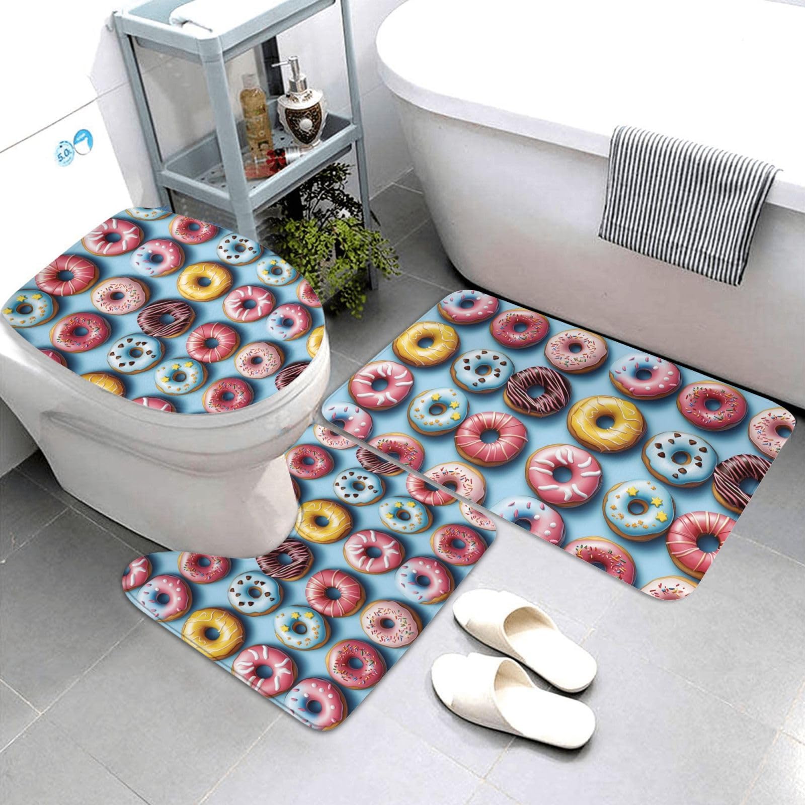 Tapis de salle de bain absorbant antidérapant lavable 3 pièces avec tapis de contour