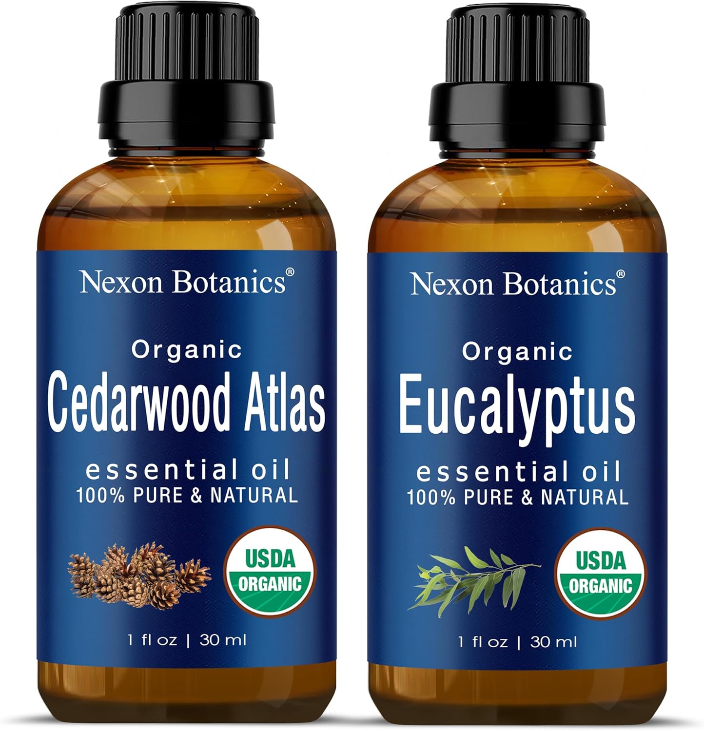 Eucalyptus and Cedarwood Essential Oils Bundle - Natural, Pure, and Therapeutic Grade - Multiple Household and Topical Uses - for Diffuser, Massage, Aromatherapy, Personal Care by Nexon Botanics
