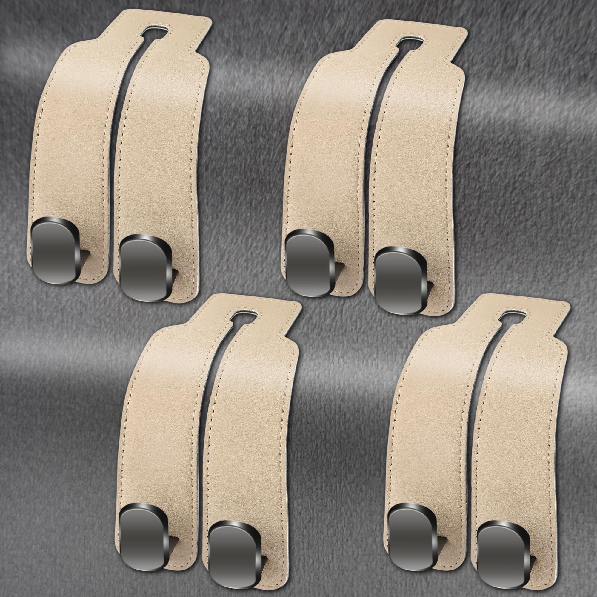 Amelity Car Seat Hooks, Car Seat Back Storage Hook, Purse Hanger for Car, Car Bag Hooks (Beige-4 Pack)