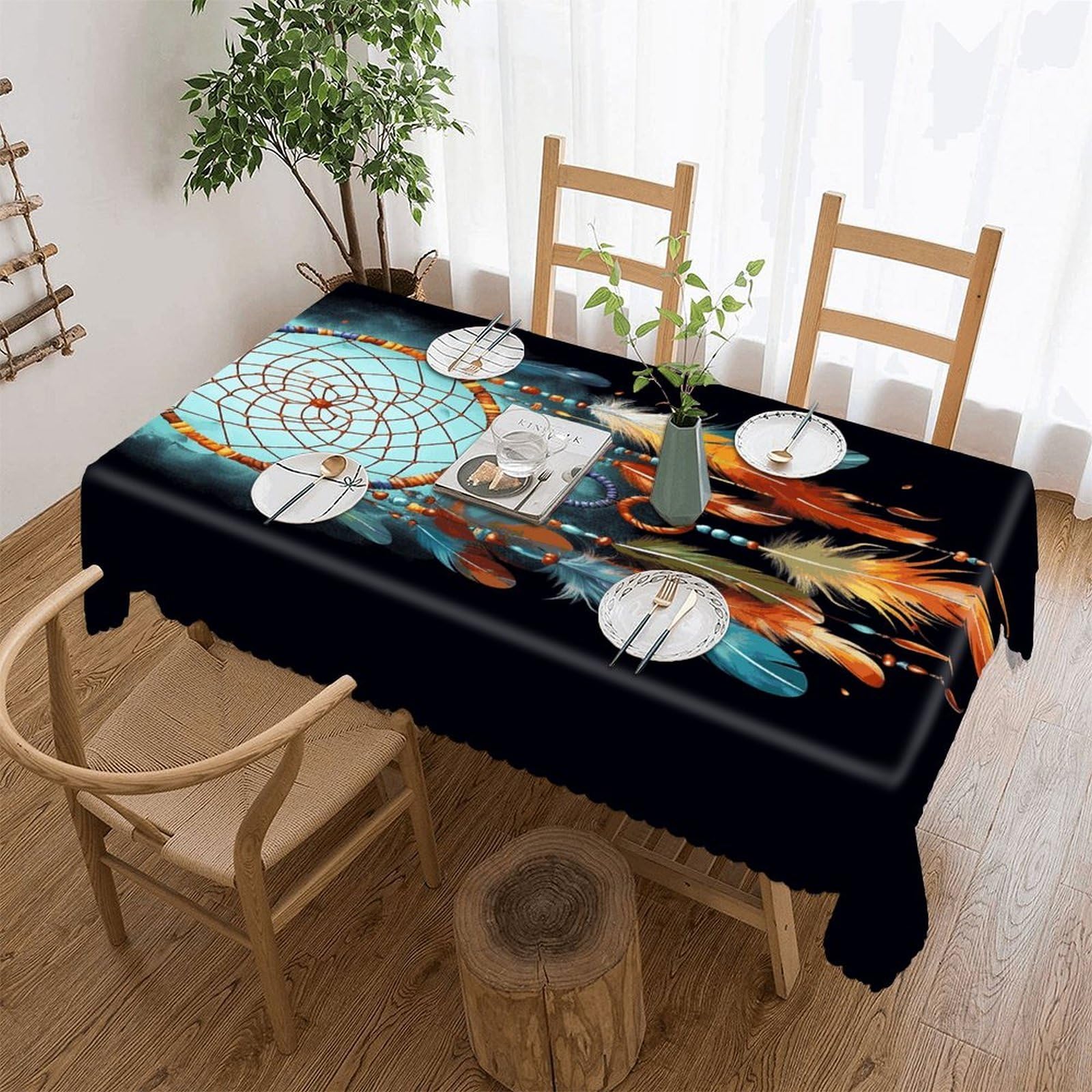 MUSM Rectangular Feathers Dream Catcher Tablecloths Waterproof Heavy Duty Polyester Table Cloth Wrinkle Resistant Anti-Shrink Soft Tables Cover Premium Decorative Fabric Tablecover