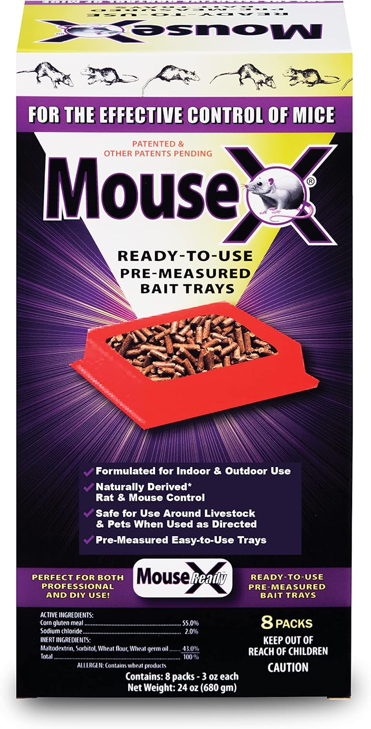 MouseX Rodent Control Bait Trays for Rats & Mice – Poison Free, Pet Safe |Indoor & Outdoor Use Pellets |3 oz Trays - 8 Pack