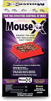 MouseX Rodent Control Bait Trays for Rats & Mice Poison Free, Pet Safe |Indoor & Outdoor Use Pellets |3 oz Trays - 8 Pack