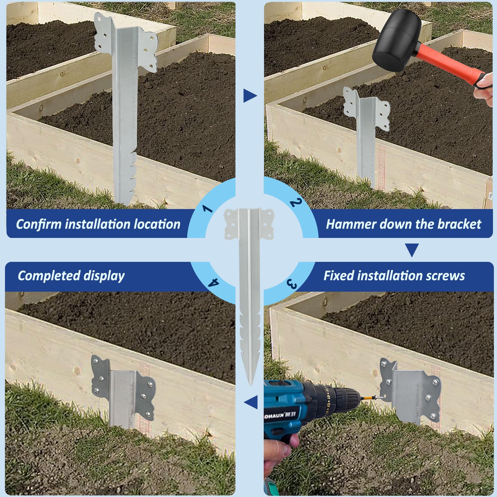 Soportes para dormir de ferrocarril, paquete de 10 estacas de metal para bordes de jardín, de acero galvanizado resistente, fijaciones para camas elevadas de madera, entrada, borde de camino