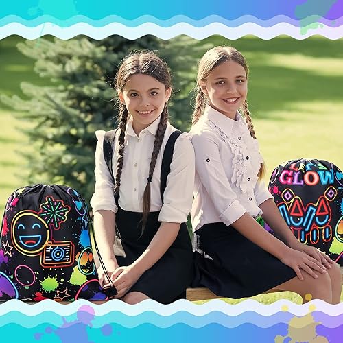 Vista 6 de Sweetude 24 bolsas de regalo de fiesta Let's Glow con cordón, decoración para niñas, niños, cumpleaños, bodas, fiestas