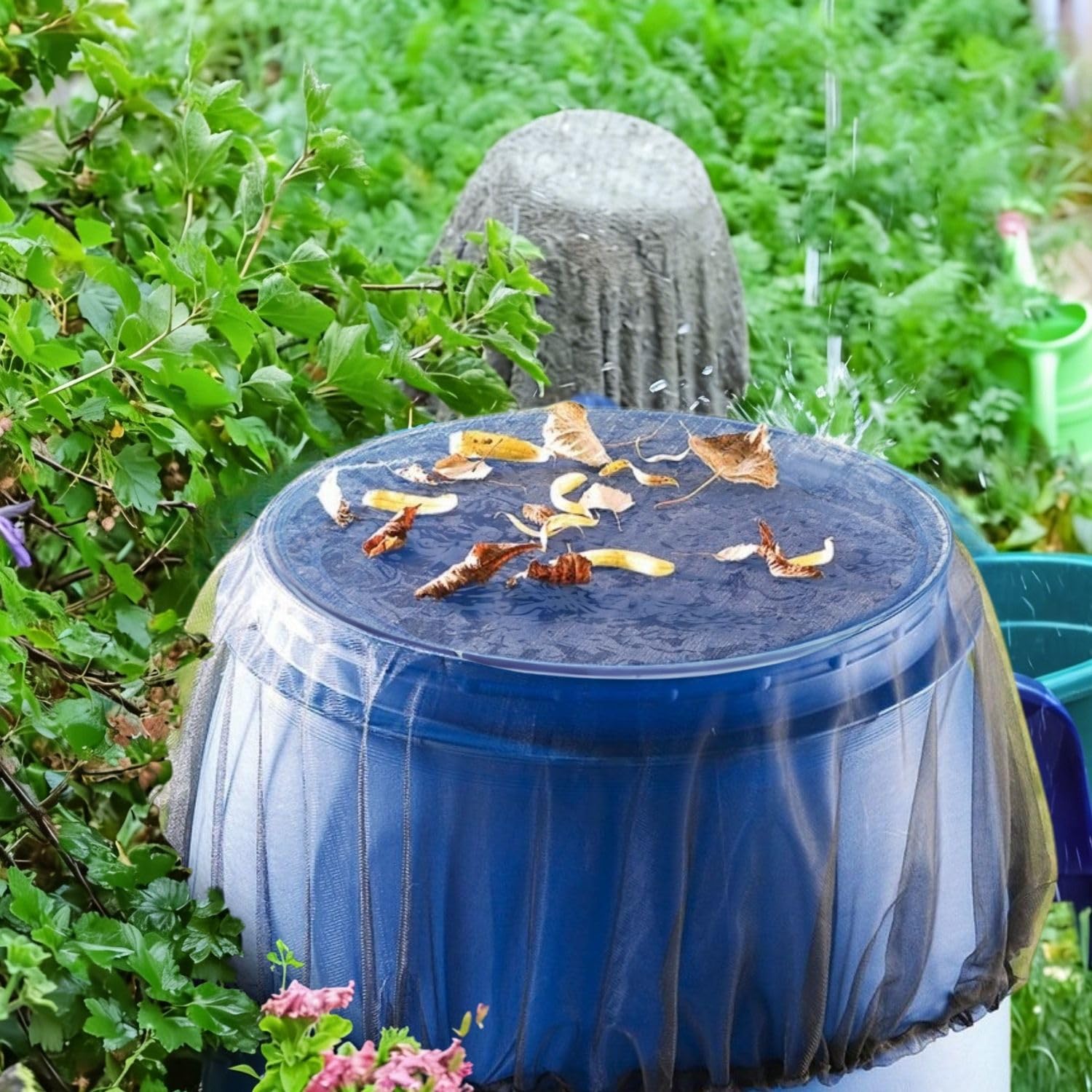 Lot de 3 filets de citerne de pluie 100 cm réglable avec cordon de serrage protection contre les feuilles insectes