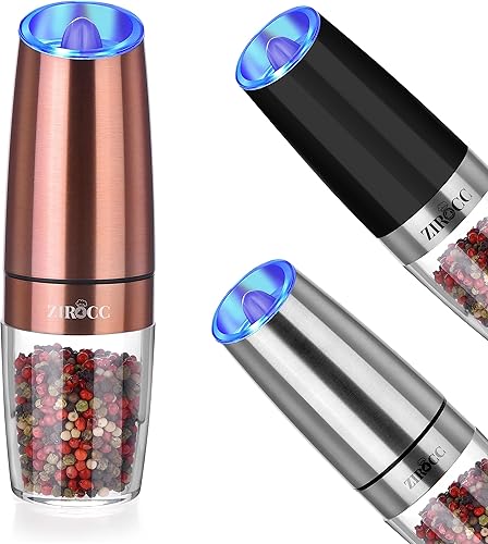 Molinillo eléctrico de sal o pimienta por gravedad funciona con pilas con grosor ajustable alimentado con luz LED azul molinos de sal y pimienta