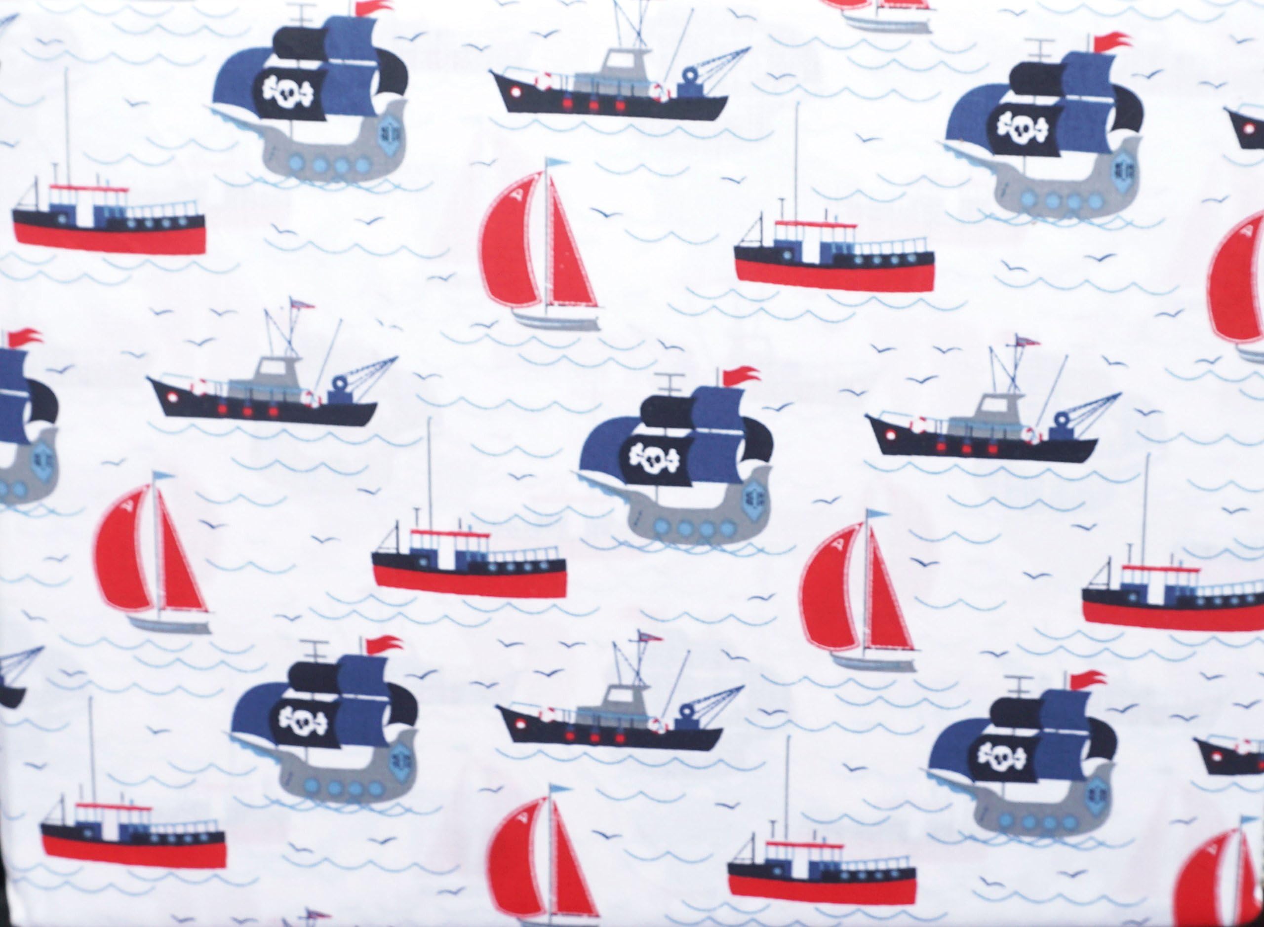 Sheet Set 3 Piece Twin Toddler Boys Ships Nautical Pirates Sailboats Trawlers Fishing Boats