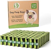 GREENER WALKER 1080 Extra Thick Leak-Proof Dog Poop Bags - Strong 15 Micron Waste Bags for All Dogs (Green)