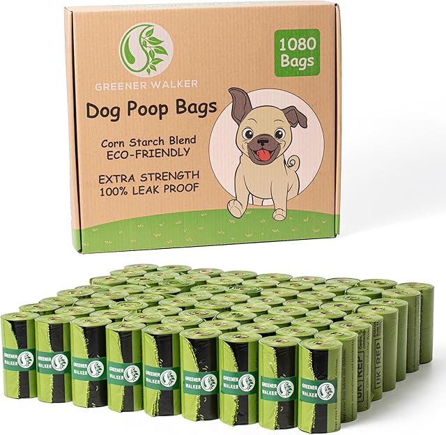 GREENER WALKER Poop Bags for Dog Waste 1080 Bags, Extra Thick Strong 100% Leak Proof Dog Waste Bags (Green)