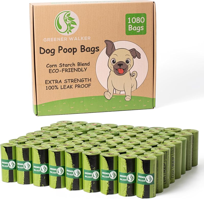 GREENER WALKER Sacos para Fezes de Cães Extra Grossos Verdes, 1080 Unidades