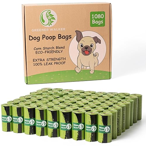 GREENER WALKER Poop Bags for Dog Waste, 1080 Doggy Waste Bags Extra Thick Strong 100% Leak-Proof (Green) - Green