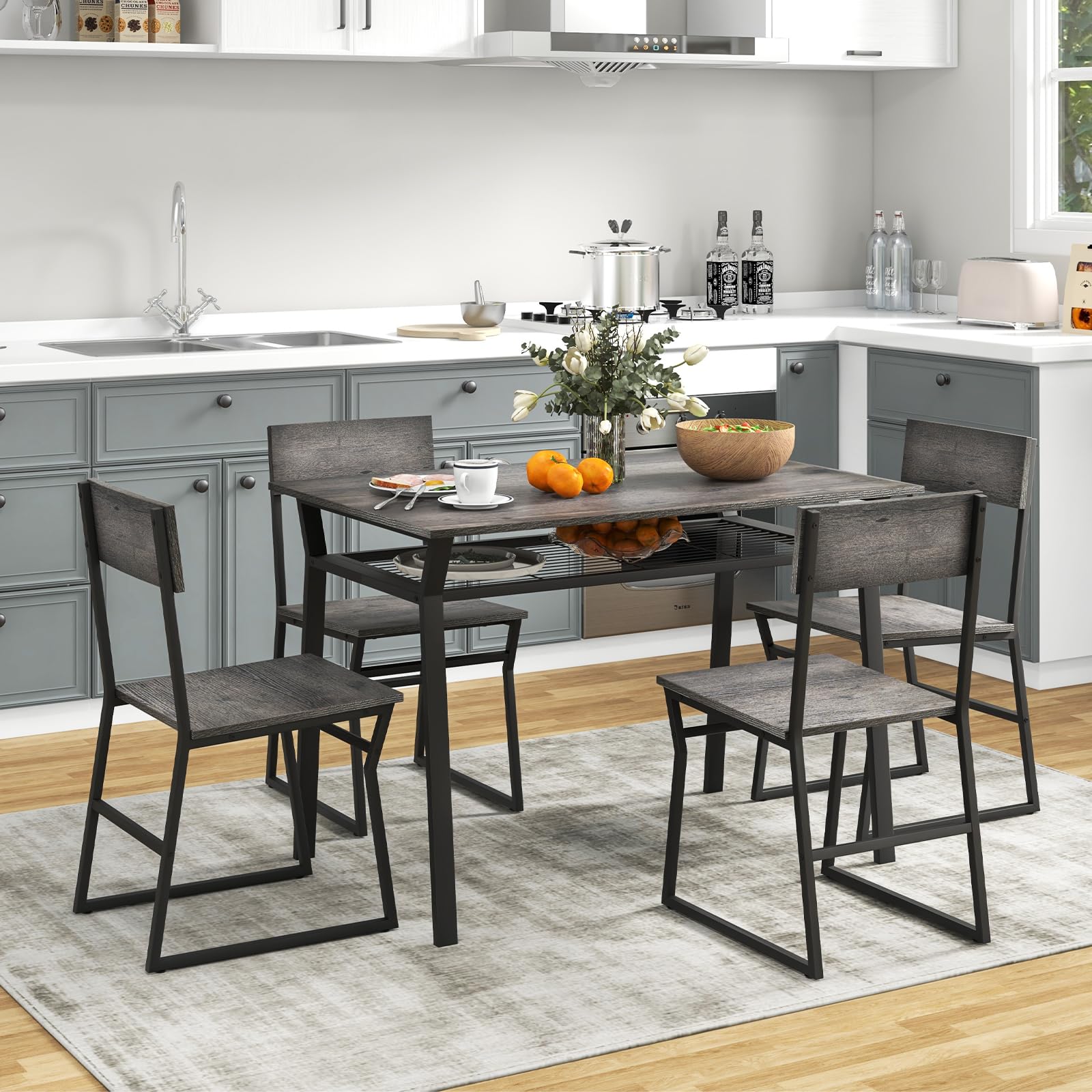 GIANTEX Mesa de comedor de cocina 110 x 70 cm, mesa de comedor industrial con marco de metal, mesa rectangular para 4 personas, comedor para comedor y cocina