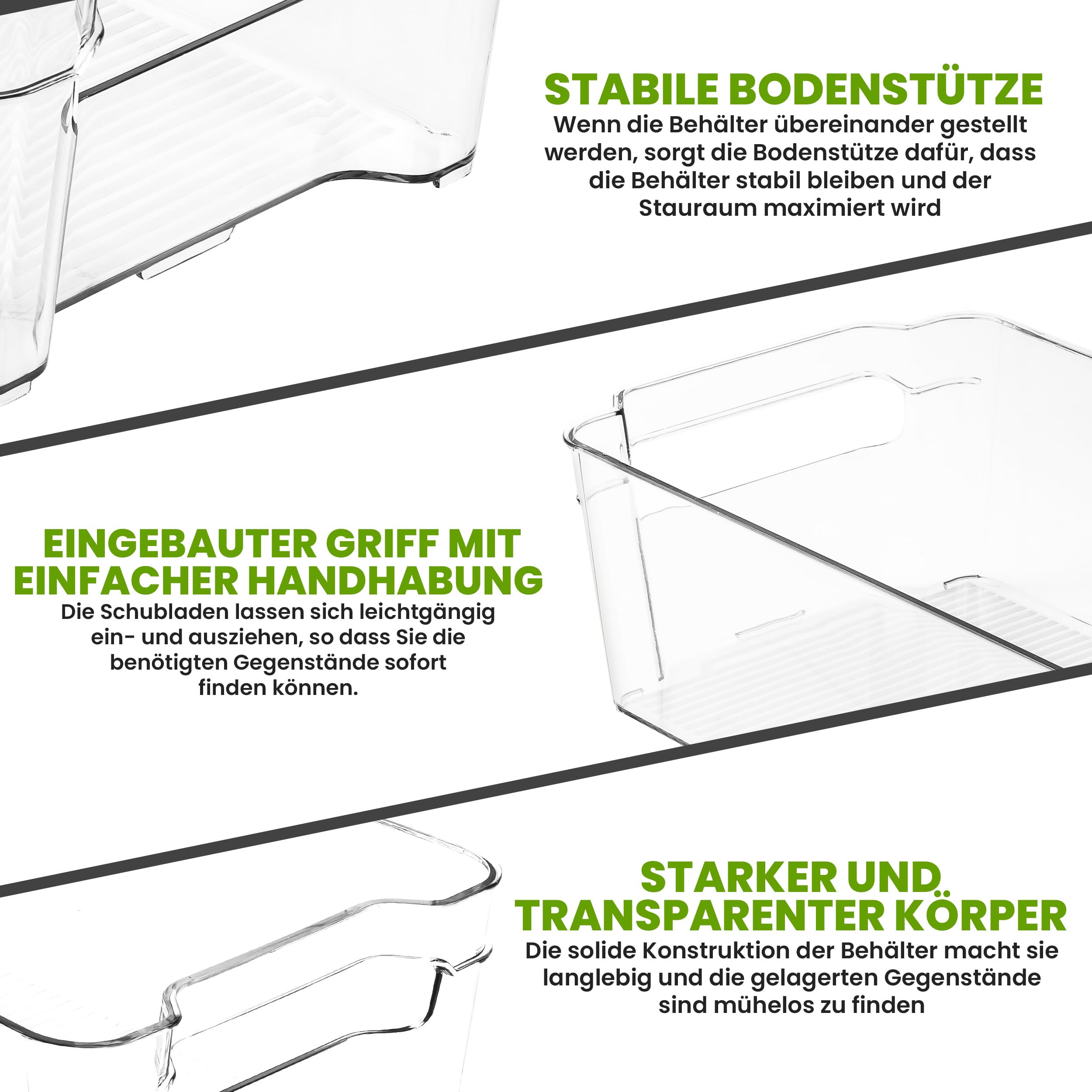 KICHLY Hochwertiger Kühlschrank Organizer set für Schubladen – Set mit 8 Stapelbar Aufbewahrung Kühlschrank für Gemüsefach, küchen schrank, Regalen, Kosmetika, Büromaterial, Werkzeugen – BPA-frei
