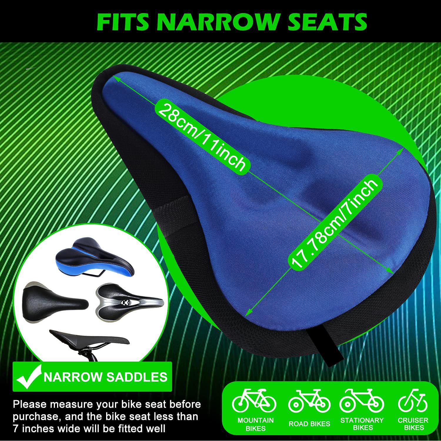 Alexvyan Blue Memory Foam Soft Bicycle Silicone Gel Saddle Seat & Cycling Cushion Pad Bike Cycle Gel Cover - Narrow Seat 3