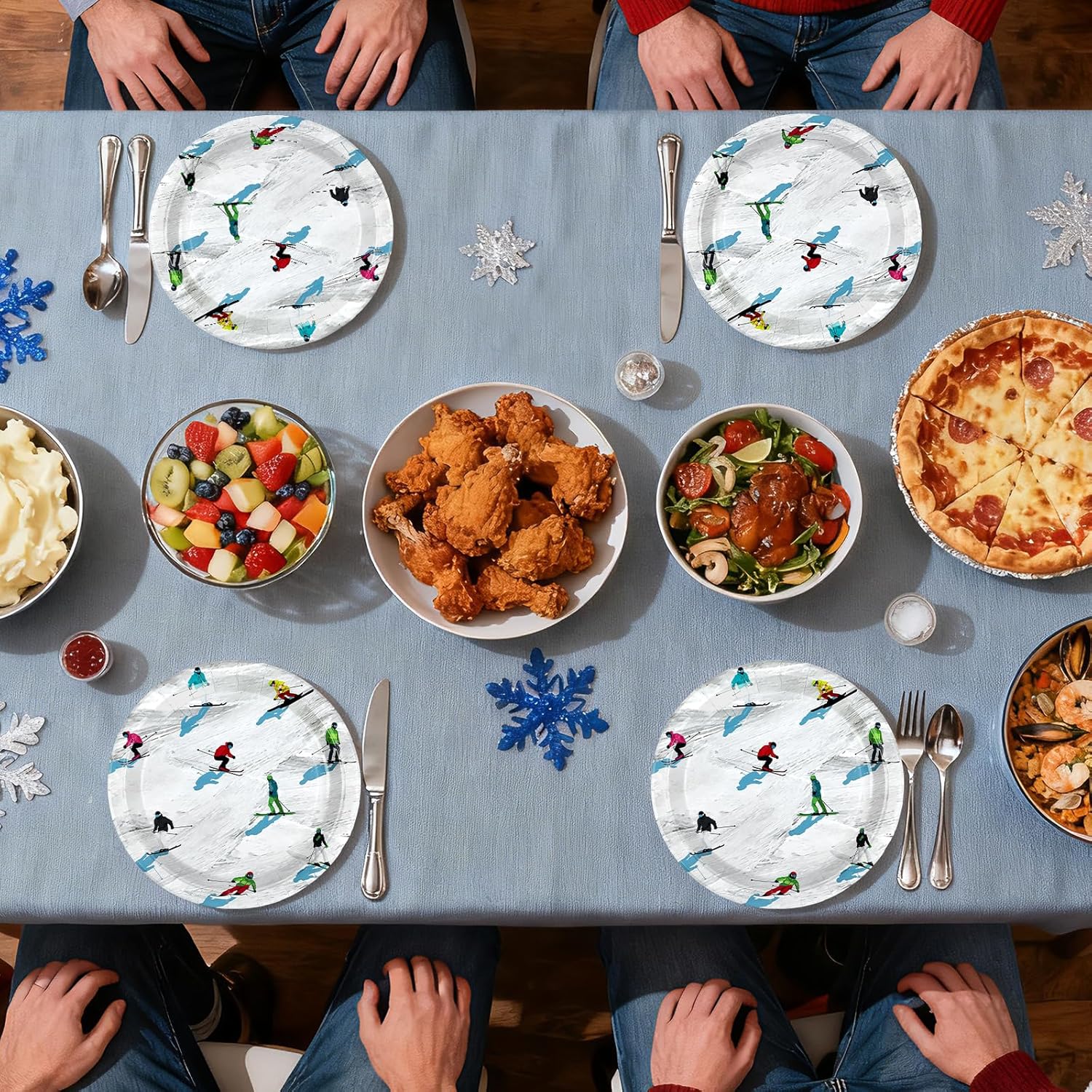 50Pcs Winter Ski Party Paper Plates 10” Skiing Disposable Paper Plates for Skiers Winter Ski Christmas Party Decorations
