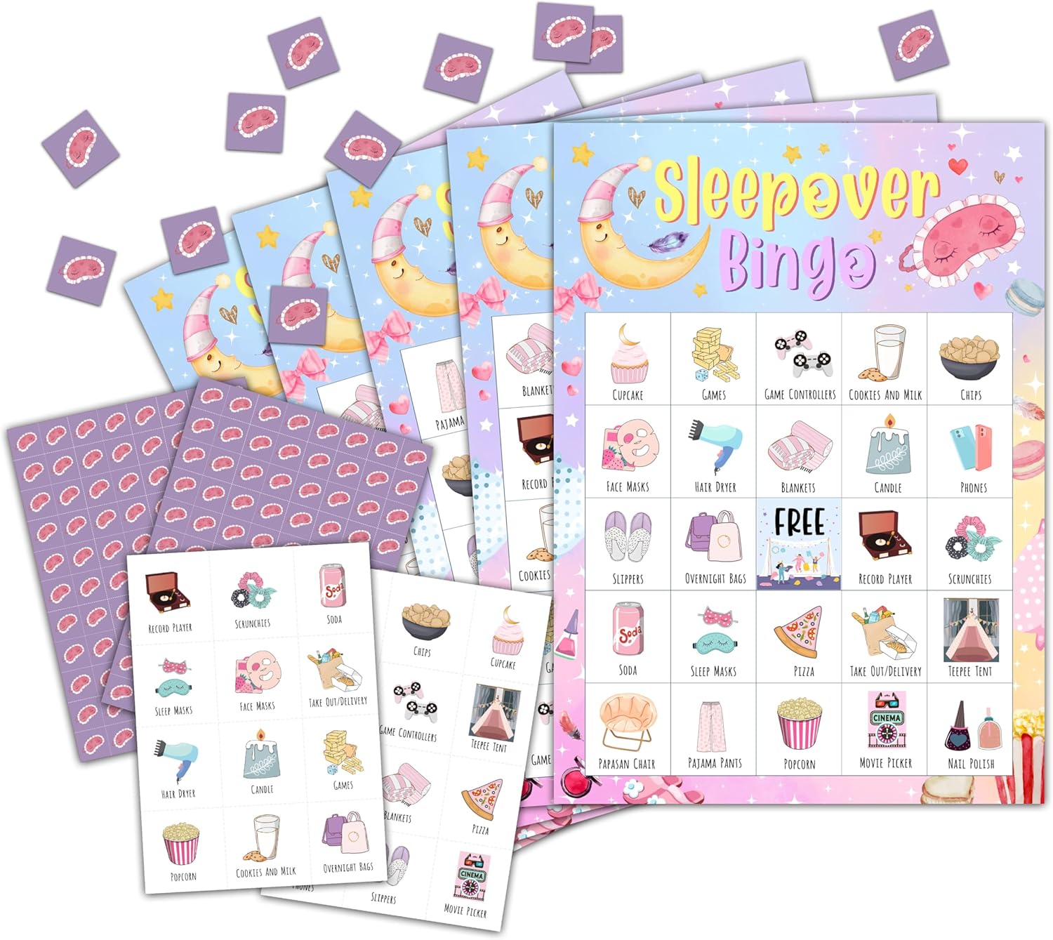 Sleepover Bingo, Spa Bingo, Slumber Bingo Game for Adults Families Large Group, Spa Party Favors, Sleep Over Party Games, 24 Players Bingo Cards, D06